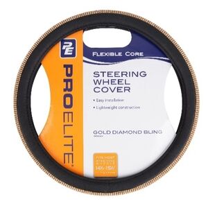 ProElite Gold Bling Rhinestone 14 1/2in Gold Bling Steering Wheel Cover NEW